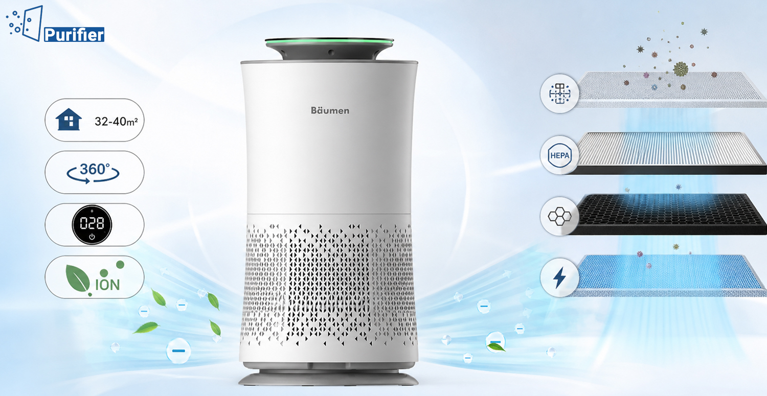 دستگاه تصفیه هوا بویمن مدل AIRAURA Z400-A با طراحی عمودی و مکش هوای ۳۶۰ درجه